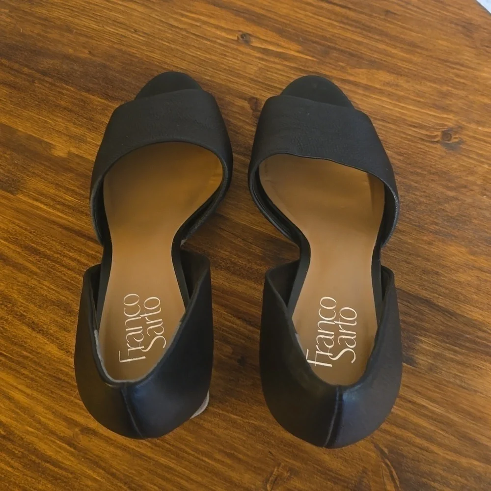 Franco Sarto|Black Pebbled Leather HIGH Block Heel Peep Toe Shoes Sz.7.5